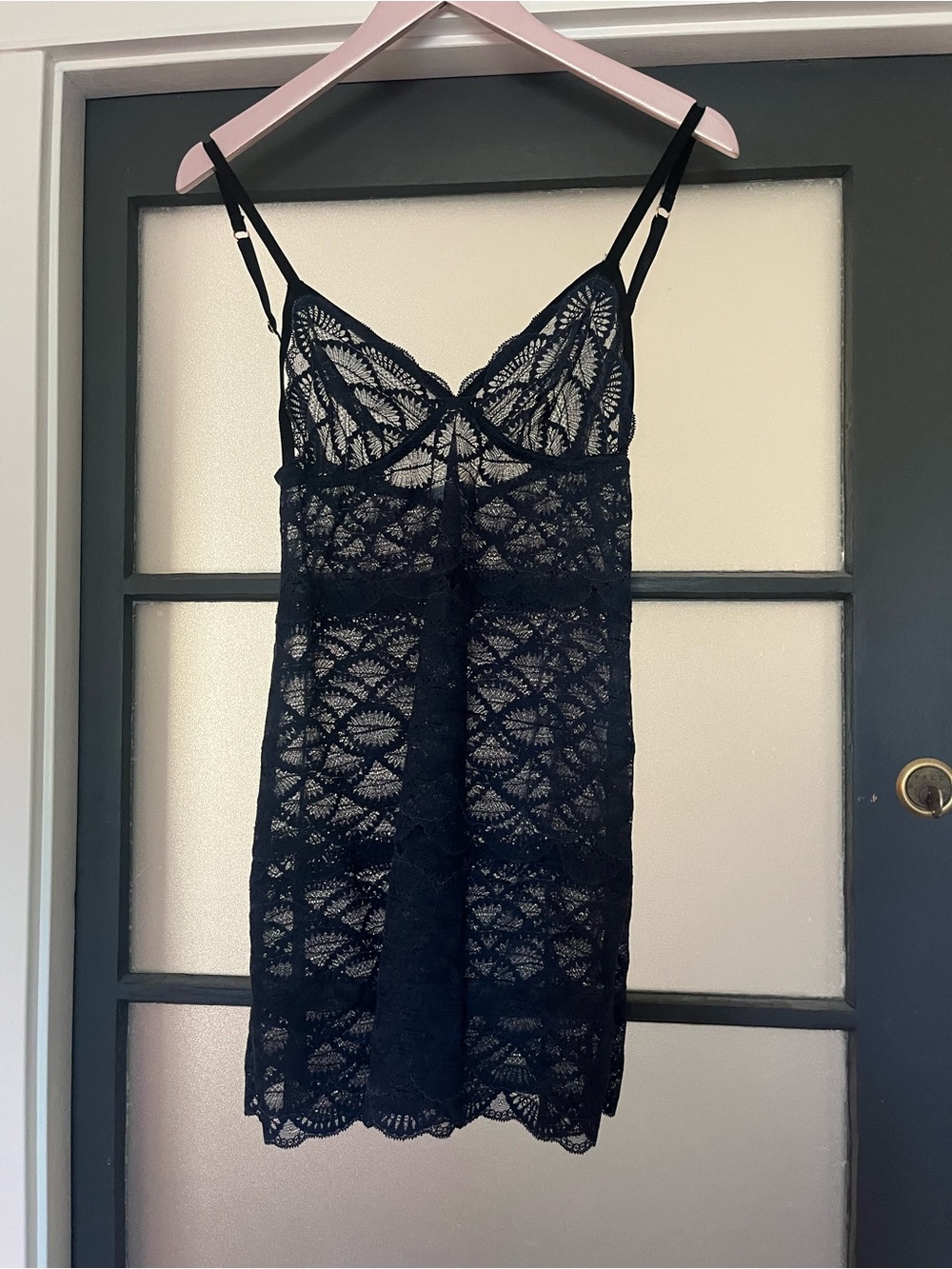 Eberjey Black Sheer Lace Chemise with Floral Motif